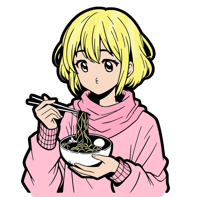 anime girl eating noodles