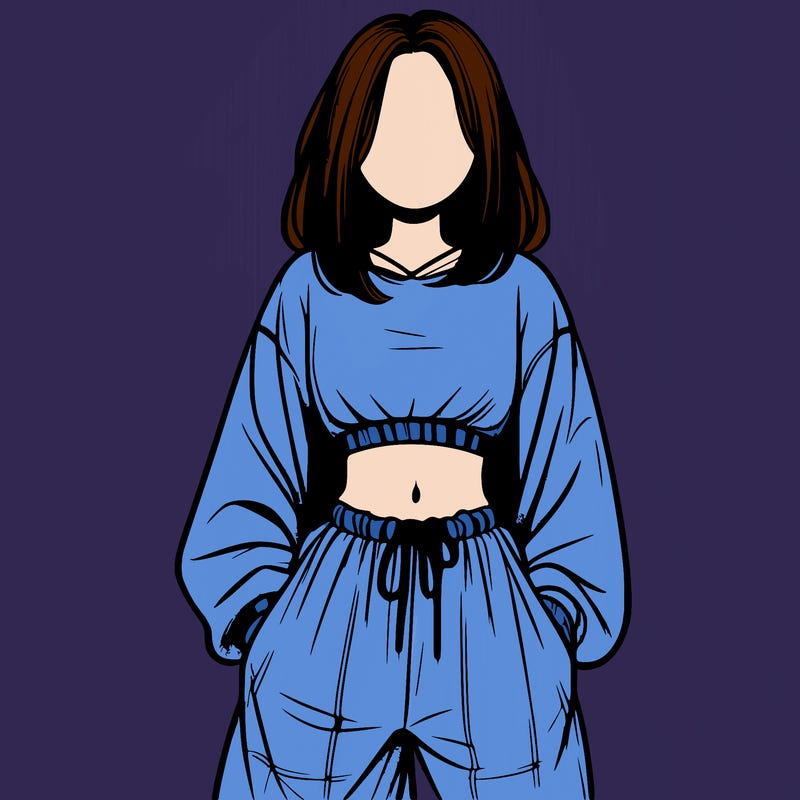 realistic girl faceless with baggy pants and a crop top