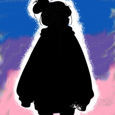 realistic girl with a oversized sweatshirt on and a bun