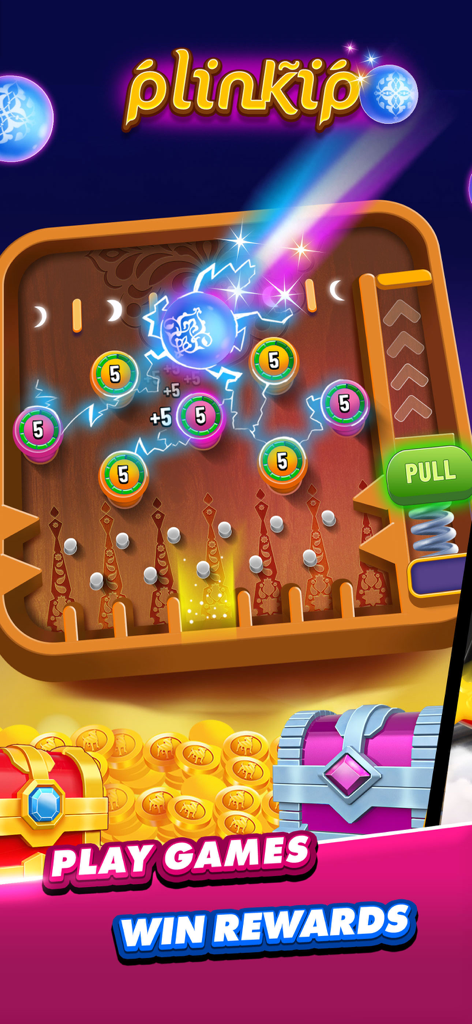 Backgammon Plus - Board Games - Mini gioco Plinkio nell'app Backgammon Plus con pedine e ricompense del tesoro.