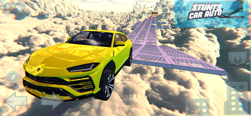 Car Crash City Tourism - Yellow supercar performing stunts on a high altitude sky track above clouds