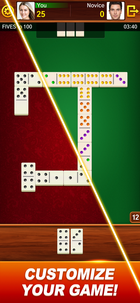 Dominoes Cash: Win Real Money - A game of dominoes being played on a customizable table with different background patterns