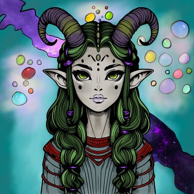realistic alien girl with horns