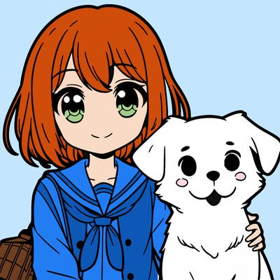 anime girl with a dog