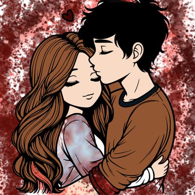a realistic couple boy and girl hugging and kissing