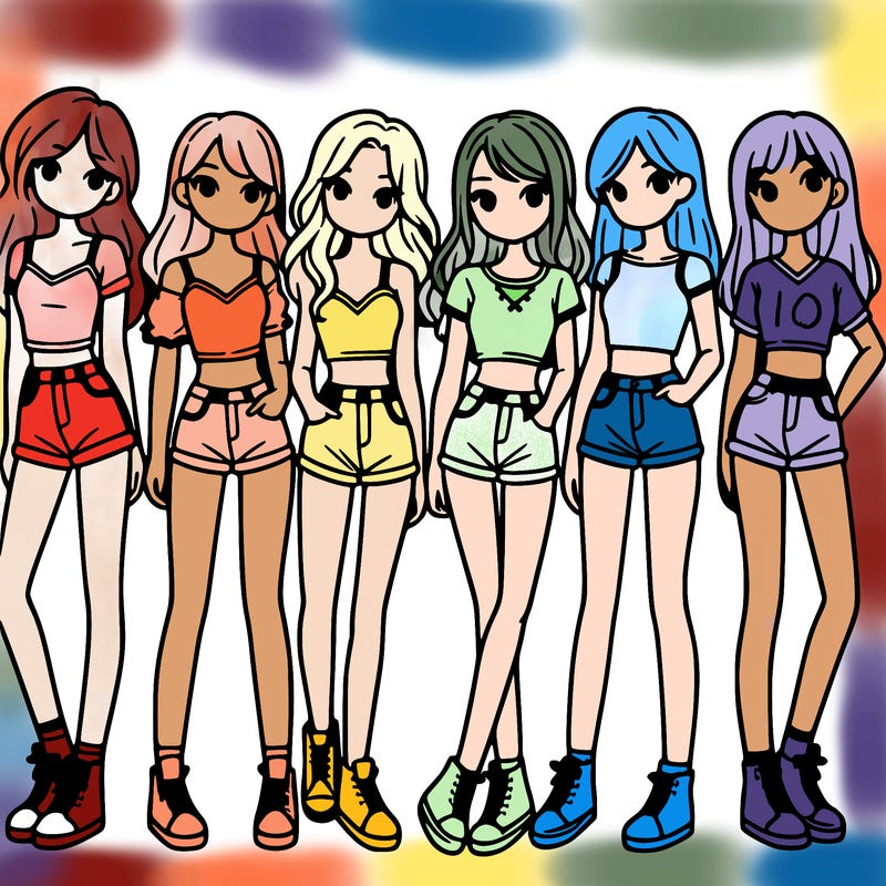 a group of girls wearing crop tops and shorts