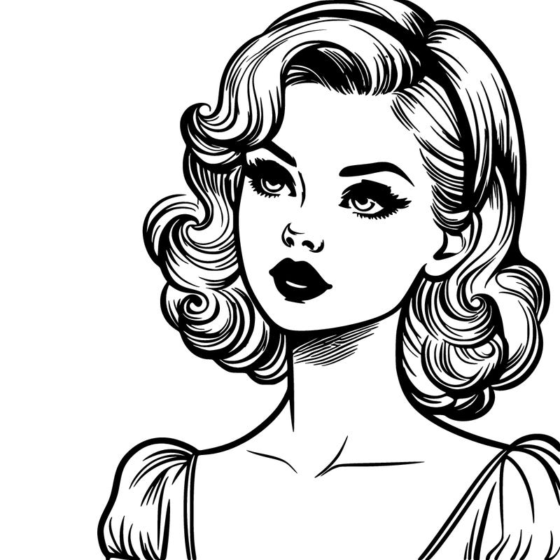 a realistic vintage girl with blonde hair and red lipstick