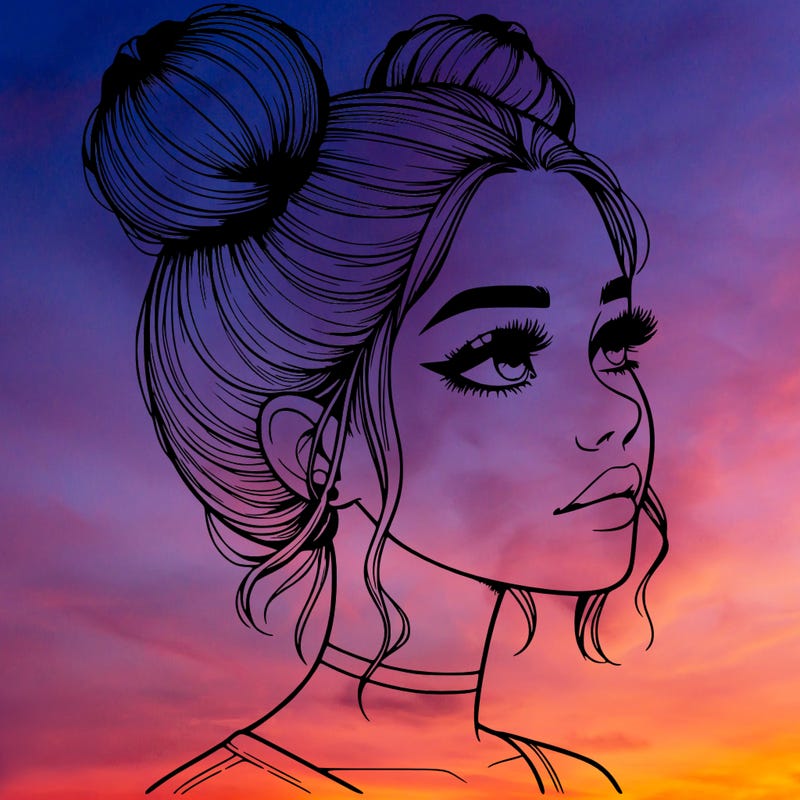 realistic girl with buns on the top of her head