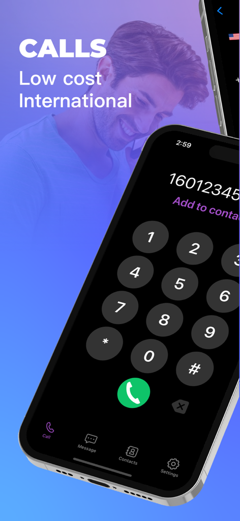 Texting App: Text + Call - Low cost international calling dial pad in the Texting App