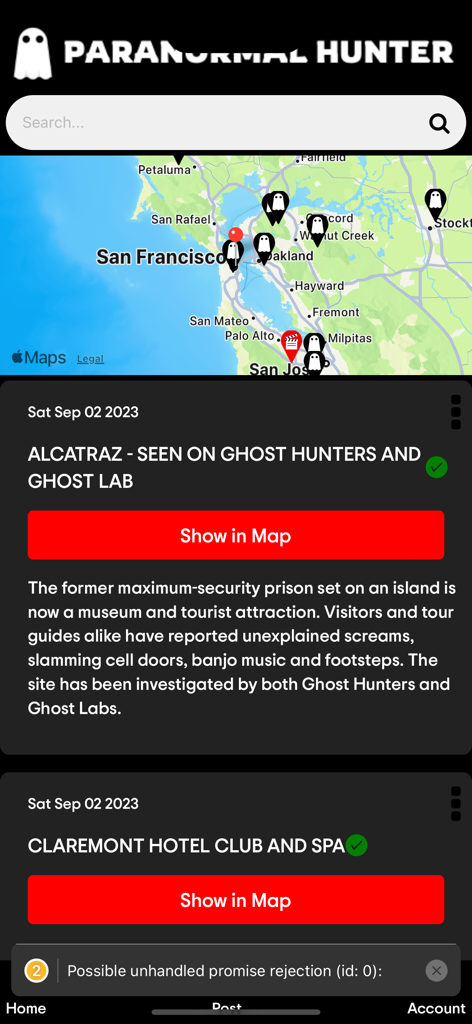 Paranormal Hunter - Map of ghost sightings in San Francisco on the Paranormal Hunter app