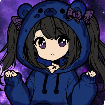 cute anime girl with ponytails and a cute bear hoodie