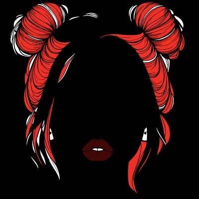 realistic girl with two buns on her hair and lips