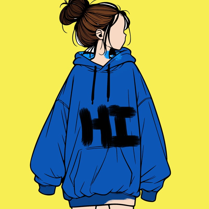 realistic girl with a oversized sweatshirt on and a bun