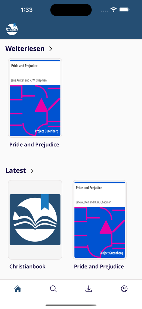 Christianbook Library - Christianbook Library mobile app home screen showing book titles and navigation icons