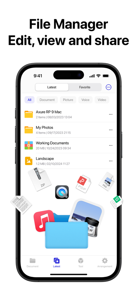 Zip & RAR & 7z File Extractor - Une interface d'application mobile montrant les fonctionnalités de gestion de fichiers pour organiser les dossiers et les documents sur un iPhone