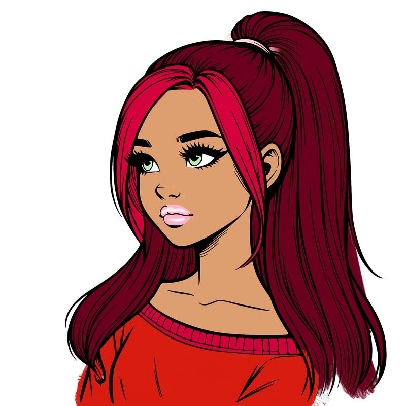 realistic girl with a high ponytail