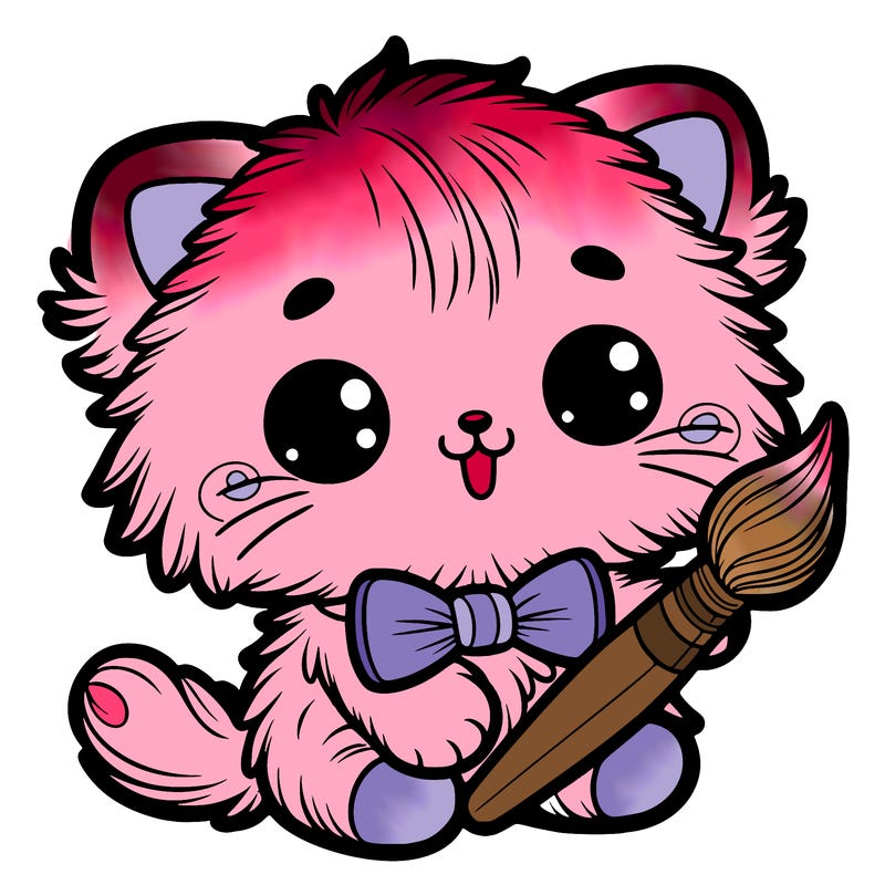 an adorable fluffy kitten holding a paintbrush