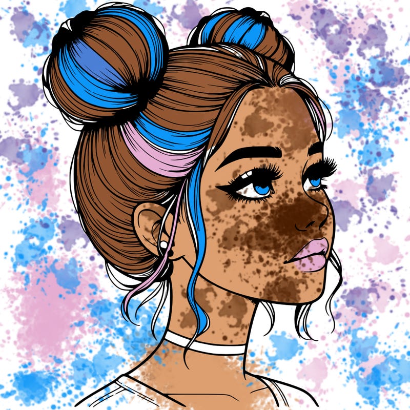realistic girl with buns on the top of her head