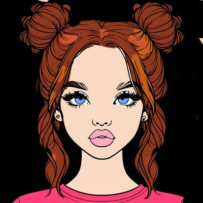 realistic girl with two buns in hair and lips