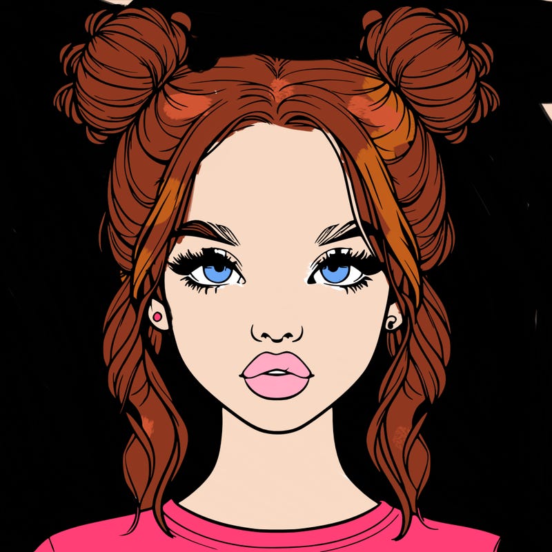 realistic girl with two buns in hair and lips