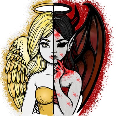 realistic angel half demon