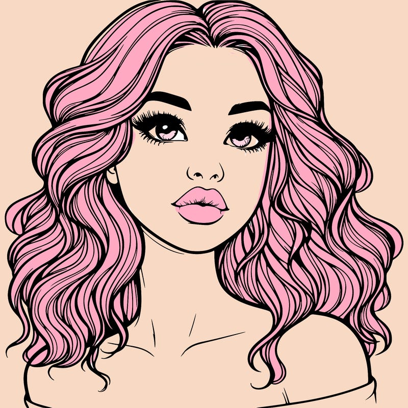 realistic girl with wavy hair and lips