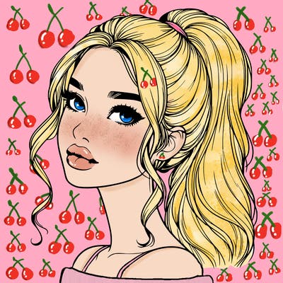 realistic girl with a ponytail on her hair and lips