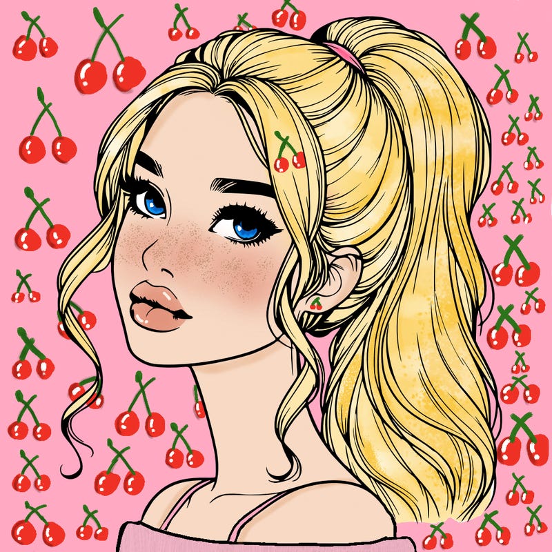 realistic girl with a ponytail on her hair and lips