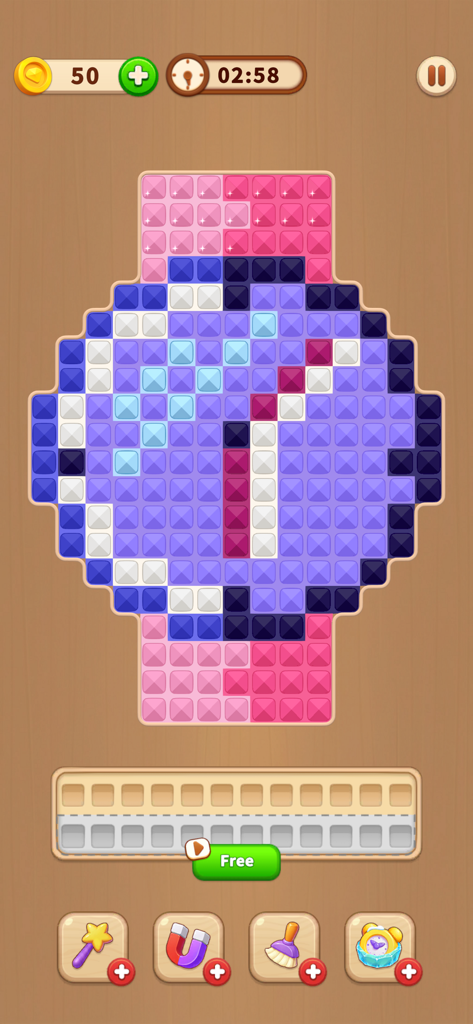 Diamond Flow: Color Puzzle - Diamond puzzle gameplay showing a watch design made of colorful gems