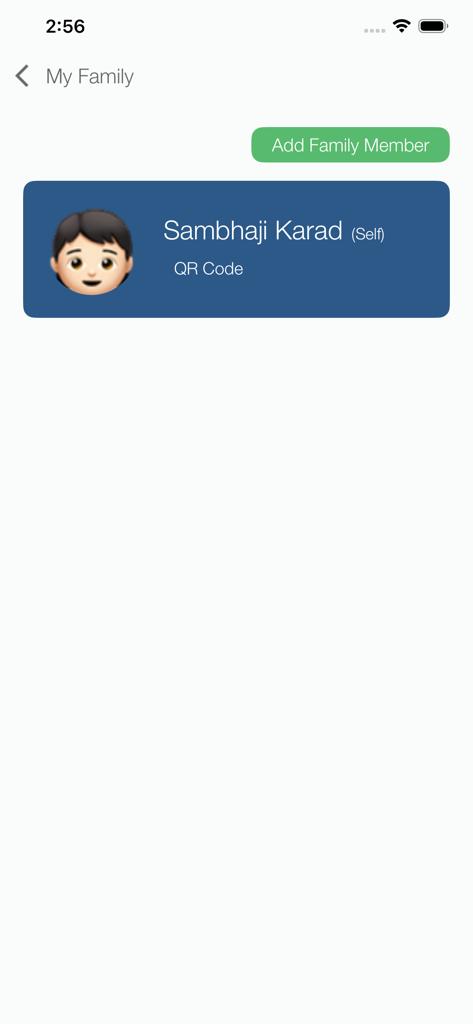 Astra Multicare - Schermata dell'app Astra Multicare che mostra la sezione La Mia Famiglia con una scheda del profilo utente e un'opzione per aggiungere membri della famiglia