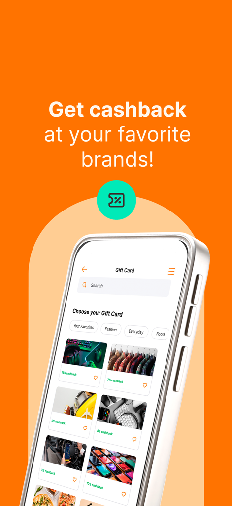 Interface of the Inter banking app showing a variety of gift cards with cashback offers for popular brands.