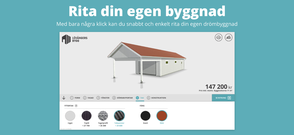 Rita eget med Lövångers Bygg - A 3D design interface for a custom garage with price and material options