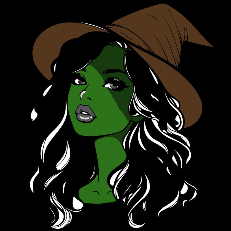 realistic witch girl with wavy hair and lips