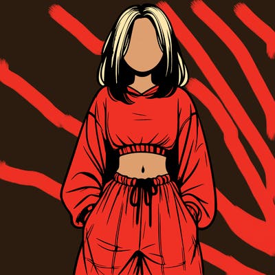 realistic girl faceless with baggy pants and a crop top