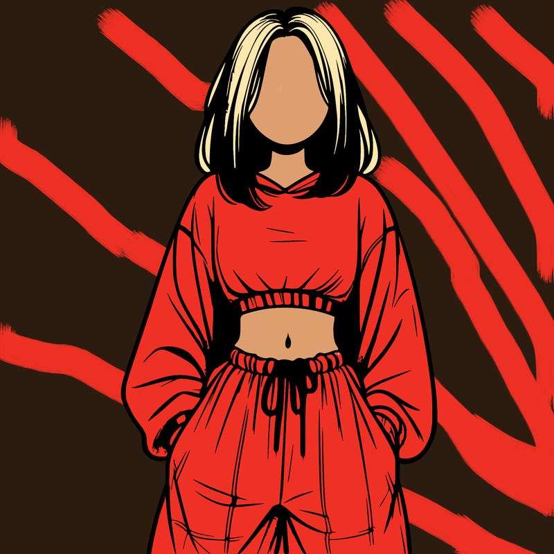 realistic girl faceless with baggy pants and a crop top