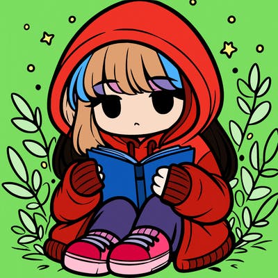 girl in oversized hoodie reading a book