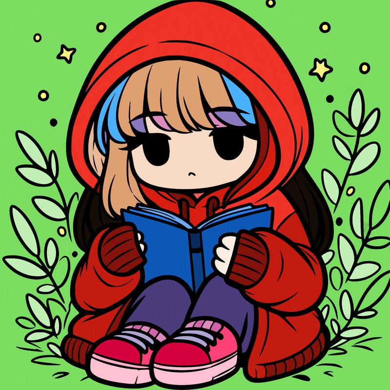 girl in oversized hoodie reading a book