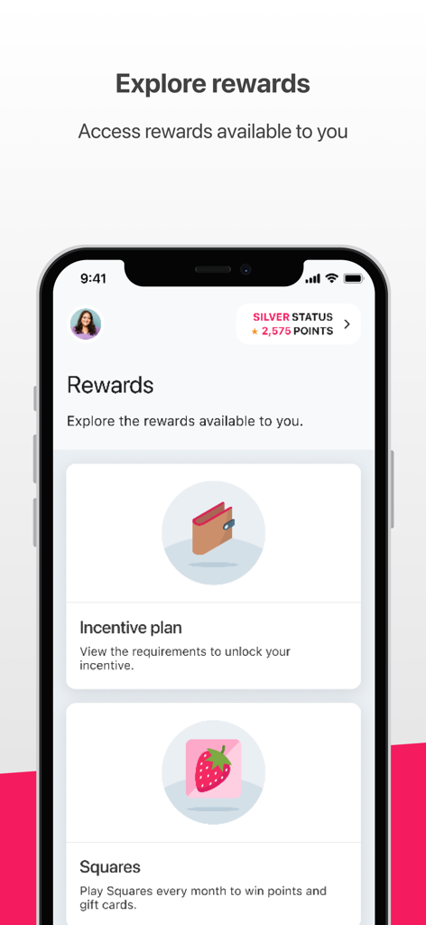 Power of Vitality app rewards dashboard showing user points and incentive plans