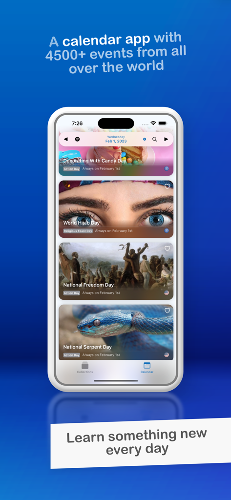 And Today Is - And Today Is app displaying a list of daily commemorative holidays and national events on an iPhone screen