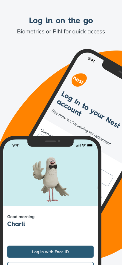 Pantalla de inicio de sesión de Nest Pensions con autenticación por Face ID