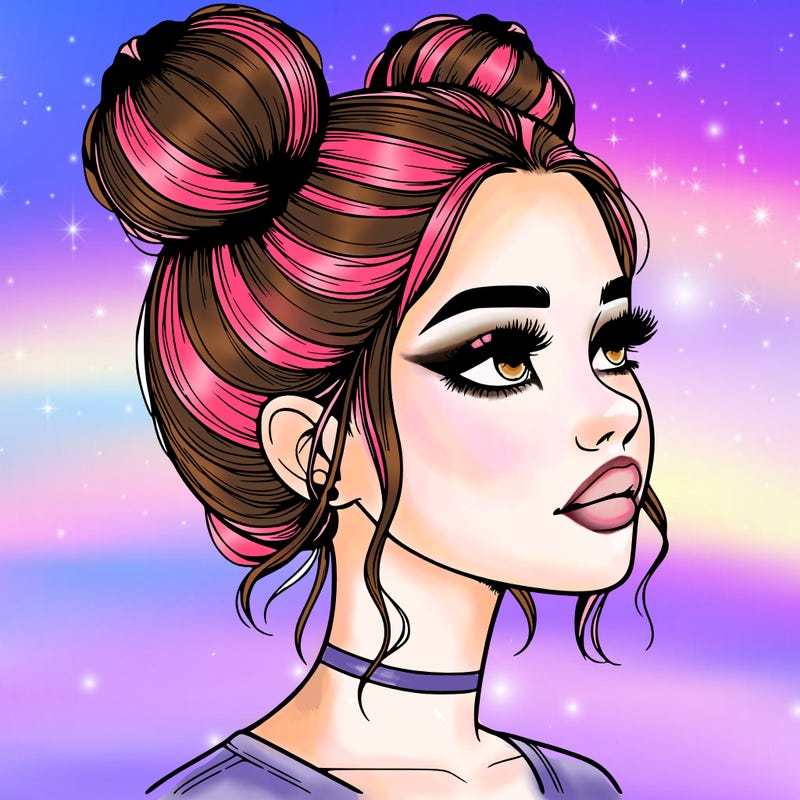 realistic girl with buns on the top of her head