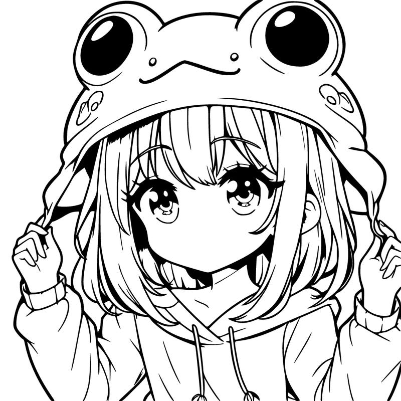 anime girl with frog hat