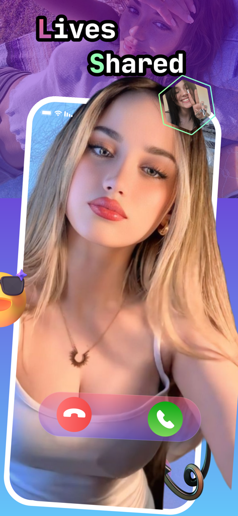 Rovil: Adults Chat For Fun - Uma interface de chat de vídeo 1-a-1 no aplicativo Rovil apresentando uma interação ao vivo com uma jovem.