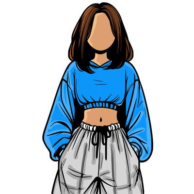 realistic girl faceless with baggy pants and a crop top