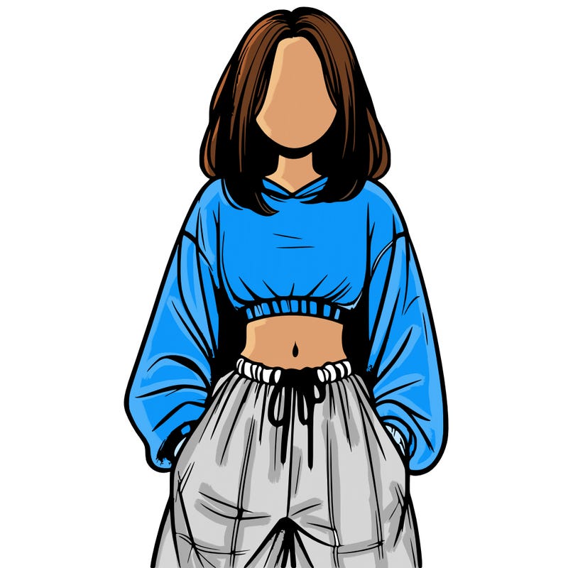 realistic girl faceless with baggy pants and a crop top