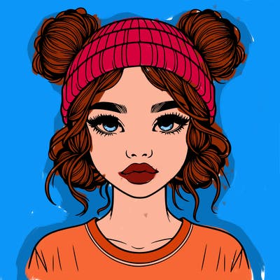 realistic girl with buns in her hair with a beanie on