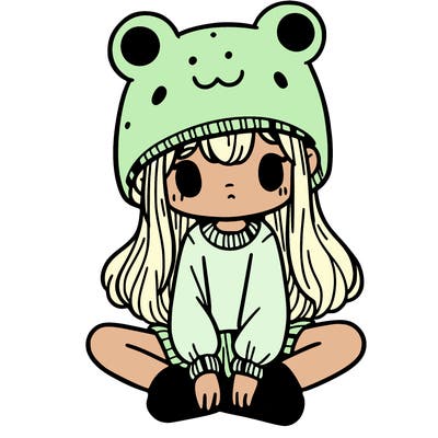 a girl wearing a frog hat and some frog socks