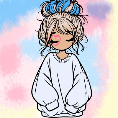 girl with baggy sweatshirt and messy bun
