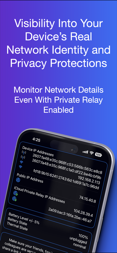 Am I Secure? Antivirus Pro - Smartphone interface showing network identity and privacy protection features.