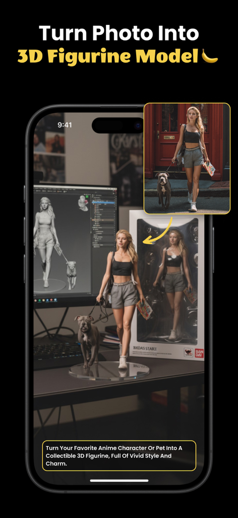 AI transformation of a photo into a collectible 3D figurine model
